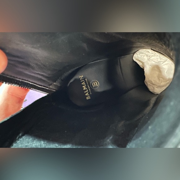 NIB Balmain Uria Leather Ankle Lace Zipper Buckle Boots Black Gold Heel 38 - Picture 15 of 16